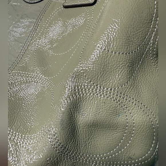 Coach Signature Stitch Carryall Kiss Lock Patent Leather Satchel - Picture 14 of 16